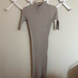 Modern Citizen Taupe Ribbed Long Sleeve Dress